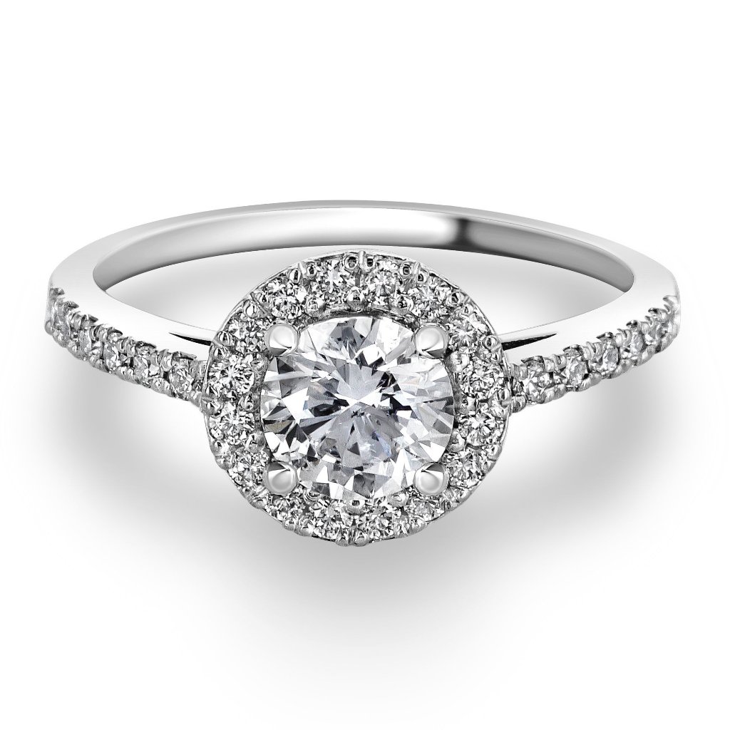 Diamond Halo Engagement Ring Real Round Shape 14k White Gold Treated 1.20 Tcw